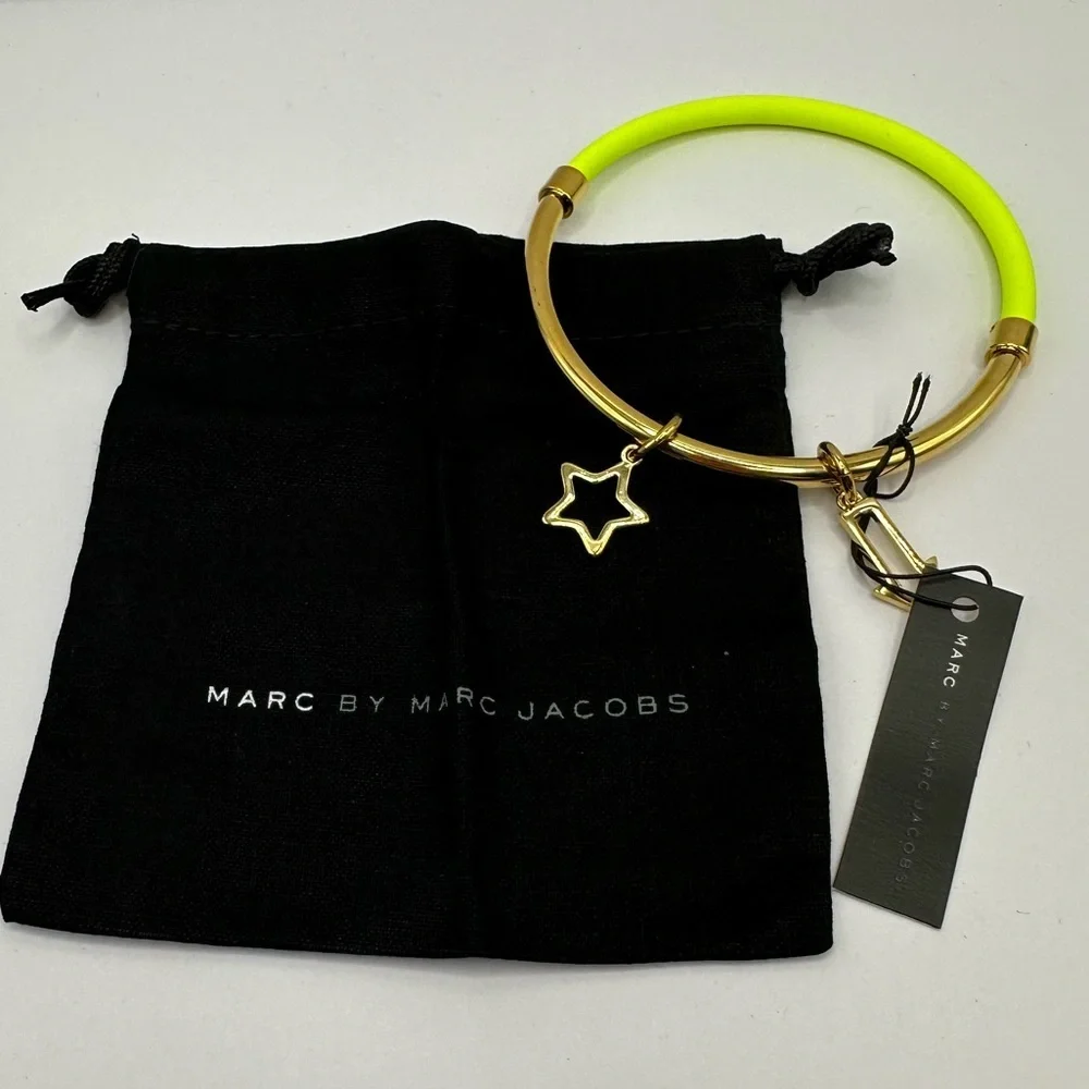 Marc Jacobs Rare Gold Neon Bangle Bracelet w/ Charms + Dust Bag $68 Retail